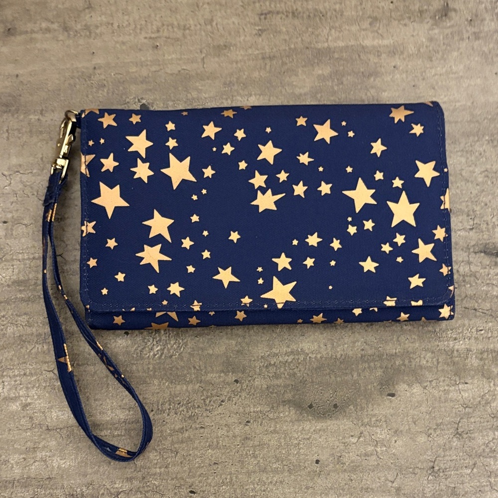 New Navy Blue with Gold Star Pattern Wristlet/Wallet